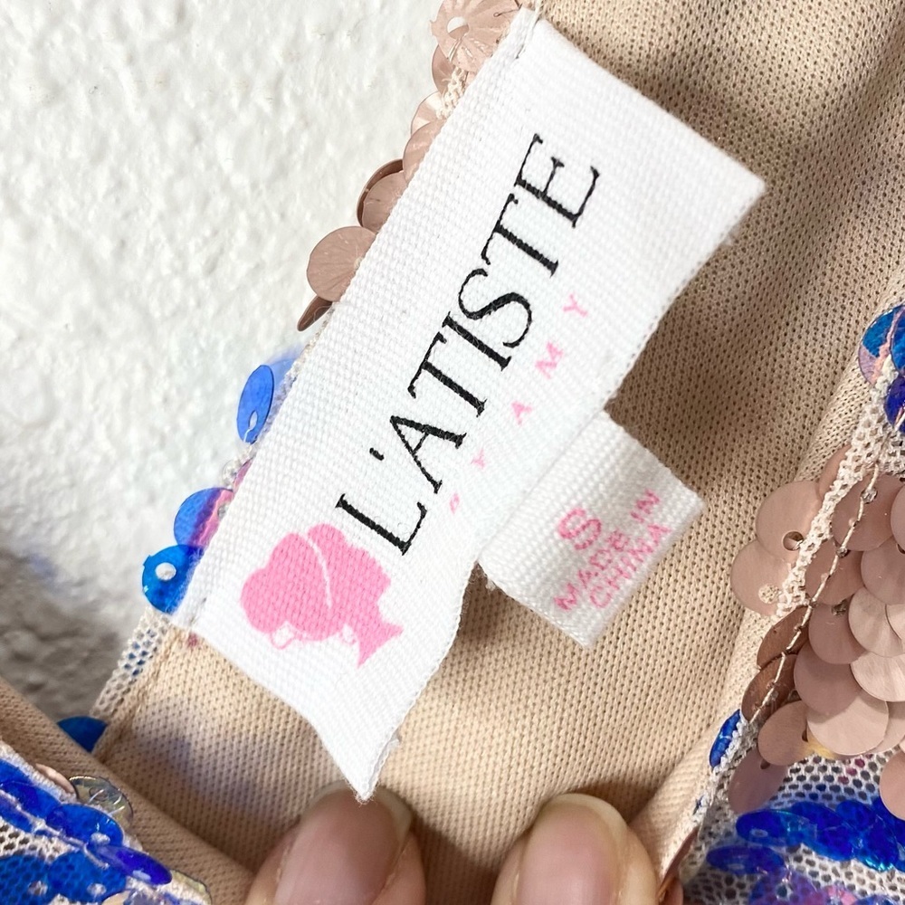 L’ATISTE Checkered Sequin Midi Dress In Multicolor Small NWT - Picture 8 of 13